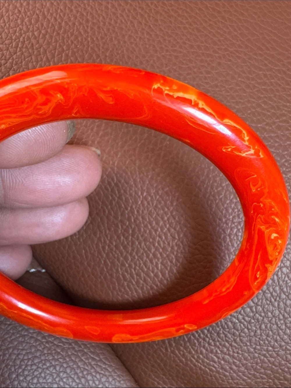 Red Orange Marbled Bakelite Cuff Bracelet